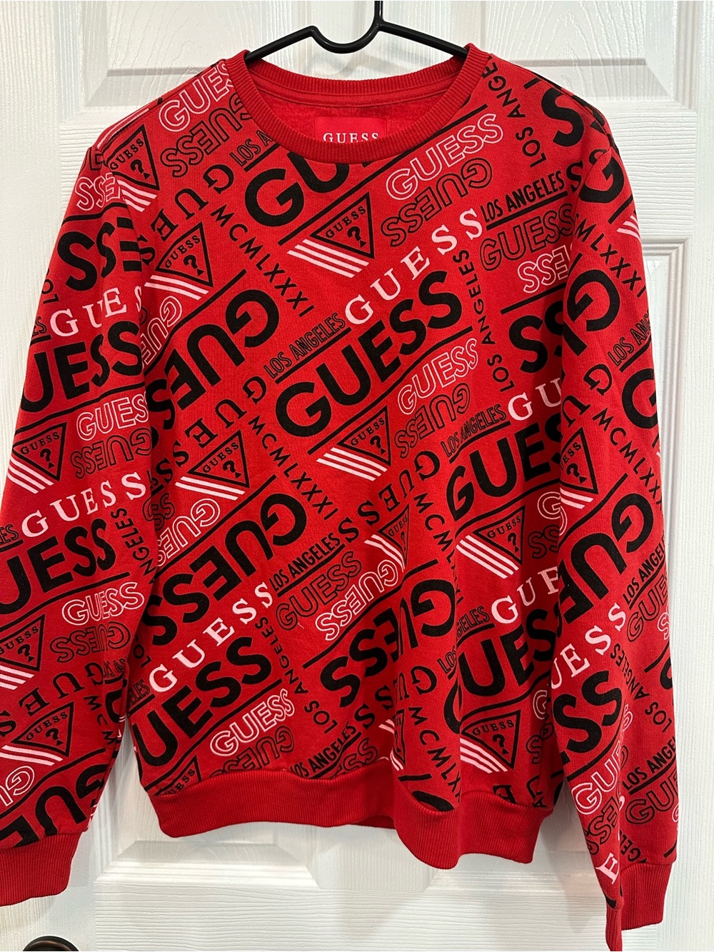 GUESS Red Graphic Logo Crewneck Sweater
